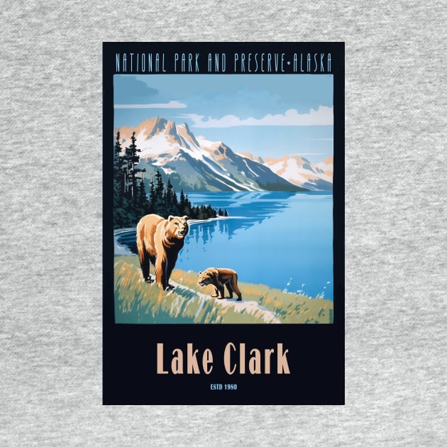 Lake Clark National Park Vintage Travel Poster by GreenMary Design